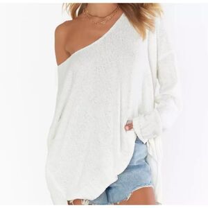 Show me your MUMU Rupert sweater oversized cream fuzzy knit off shoulder women S